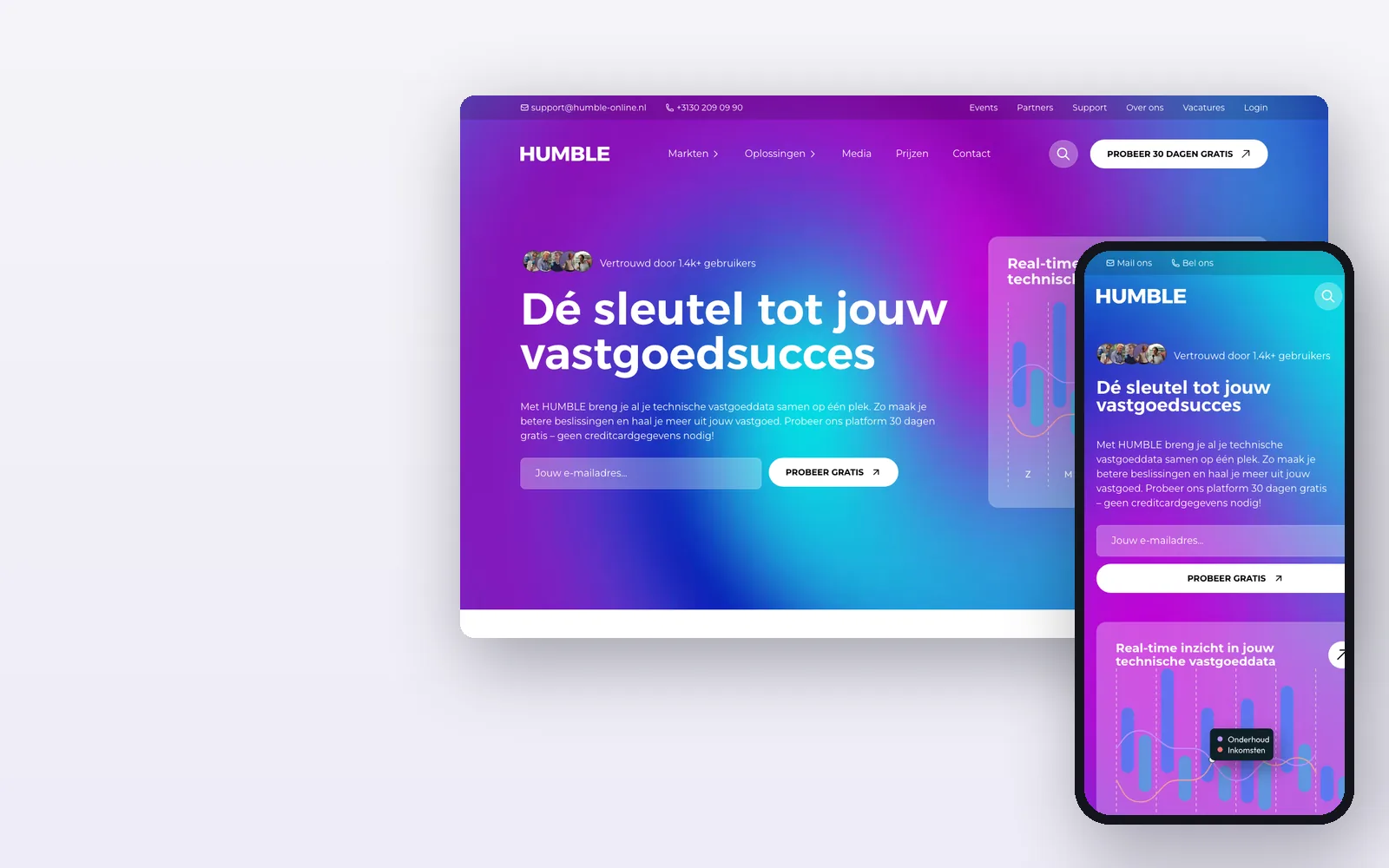 De HUMBLE-website op desktop en mobiel