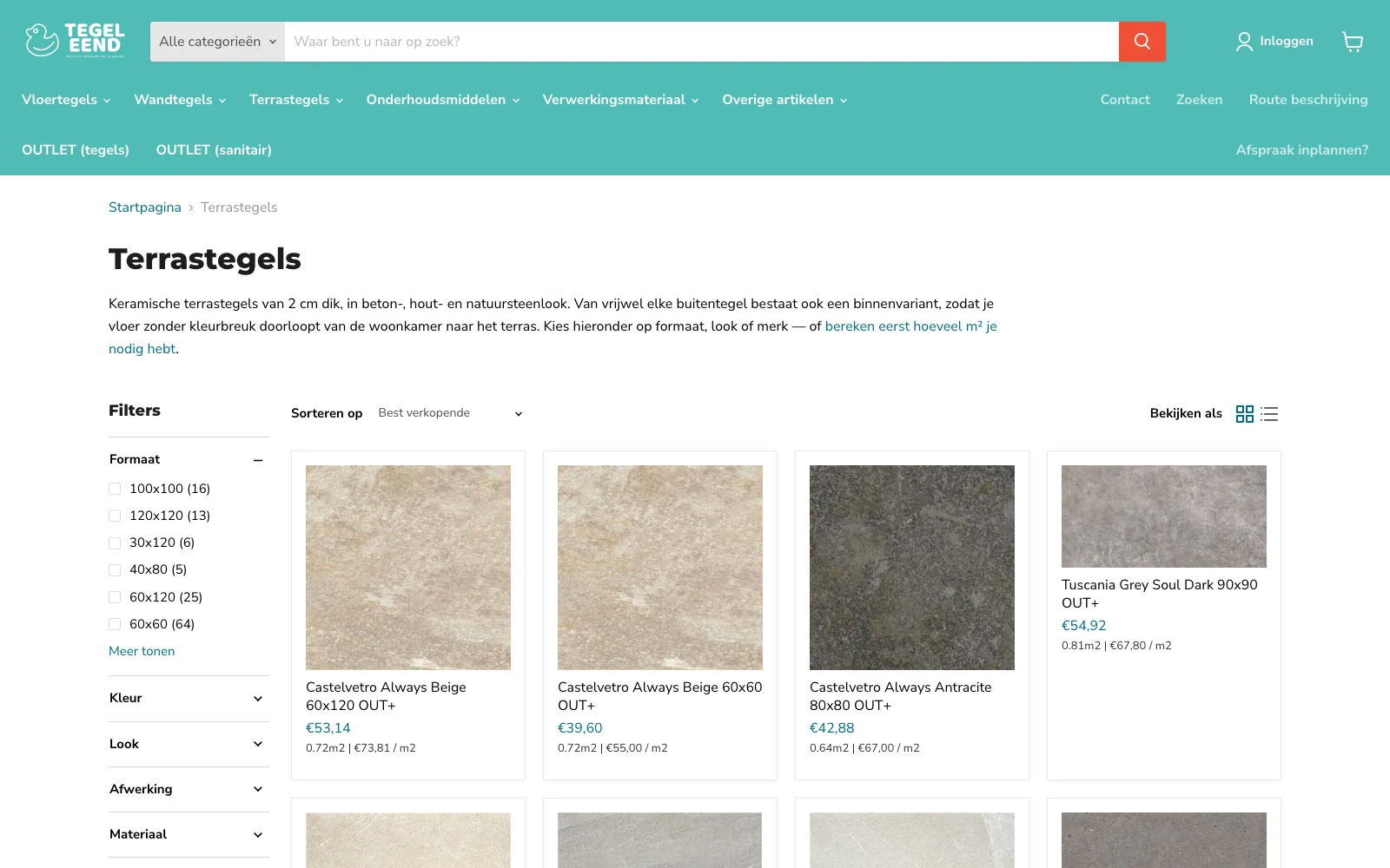 Terrastegels in de webshop van TegelEend, bezorgd per pakket of pallet