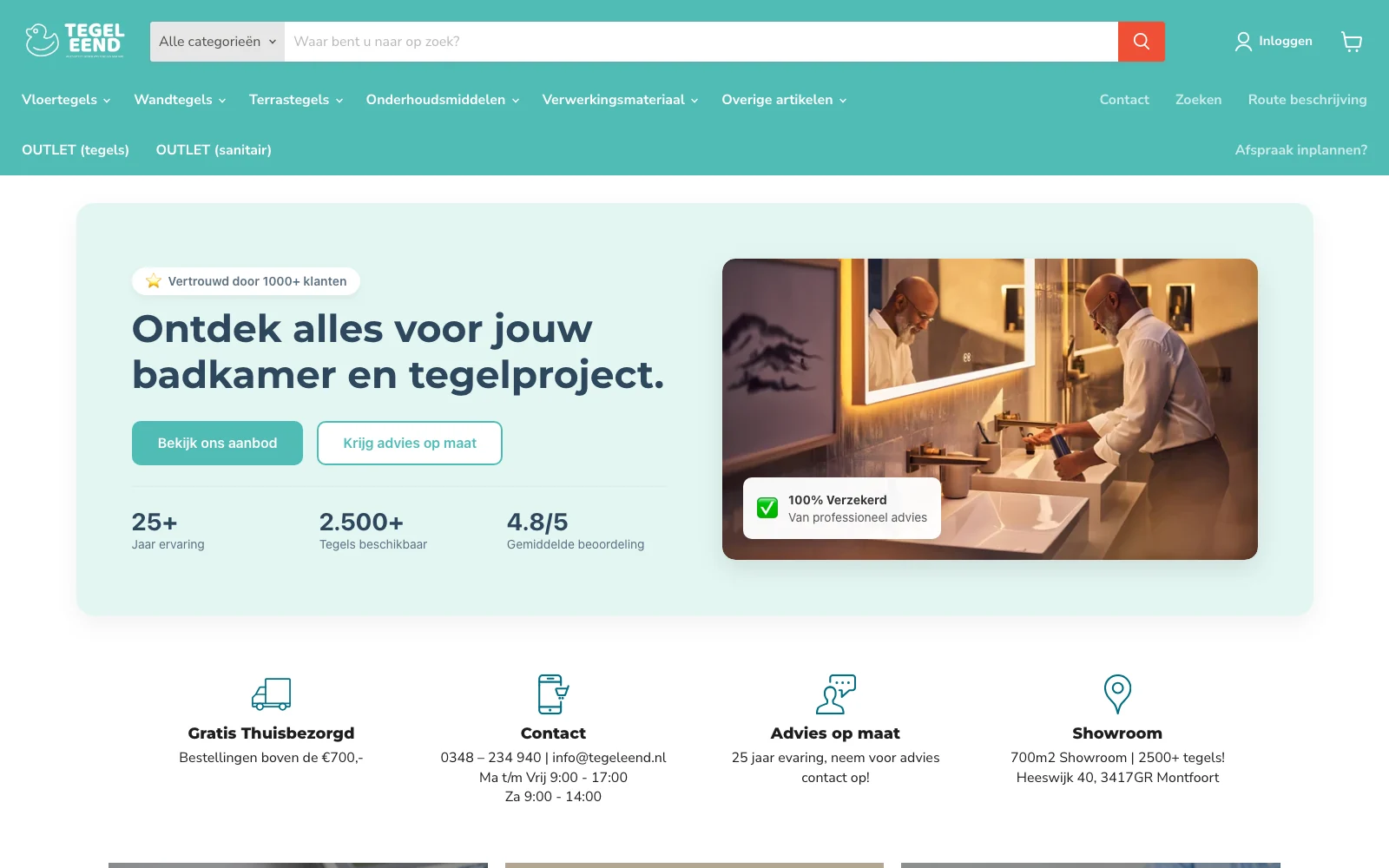 Homepage van de webshop van TegelEend