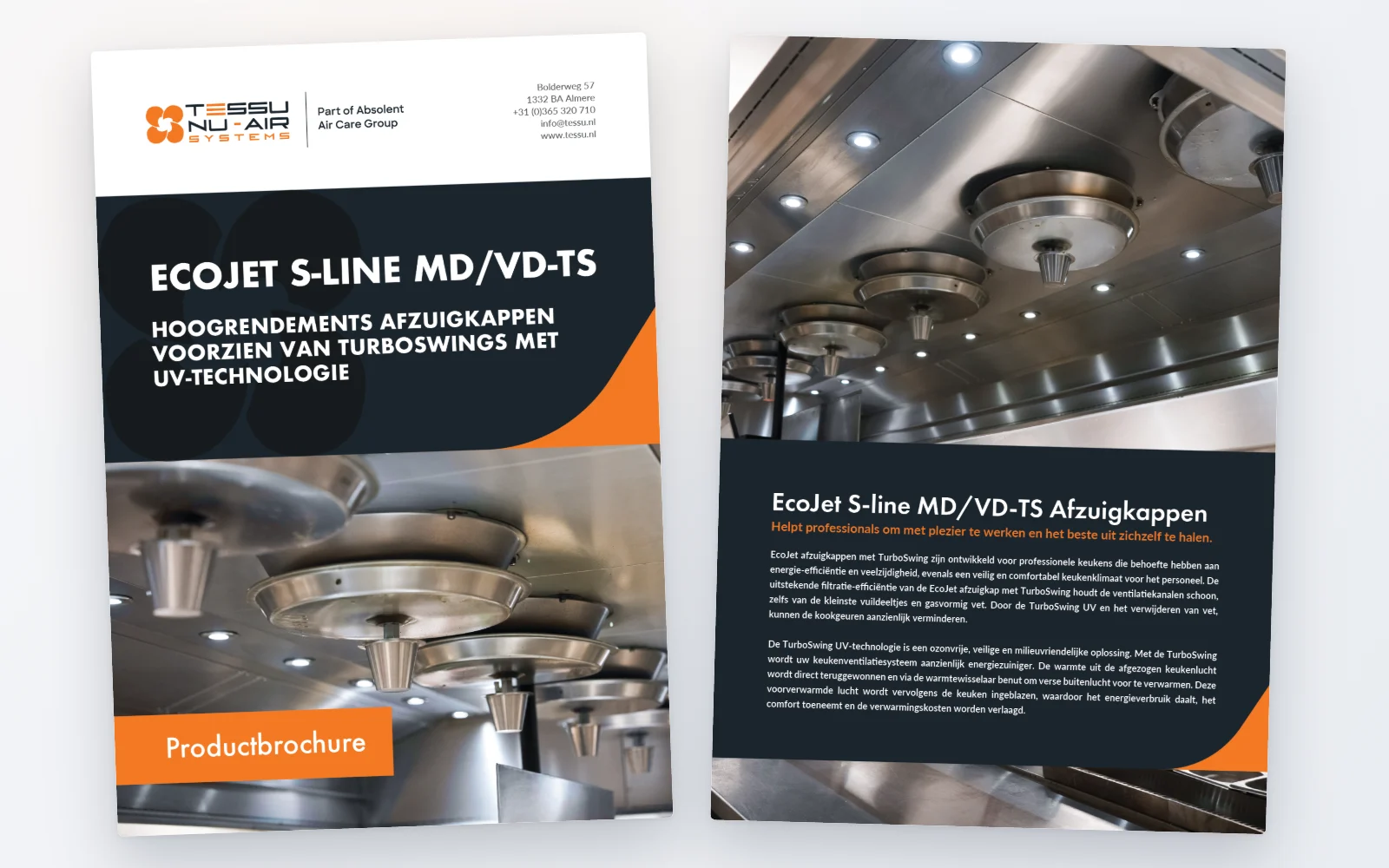 Cover en introductiepagina van de EcoJet S-Line brochure van Tessu Nu-Air Systems
