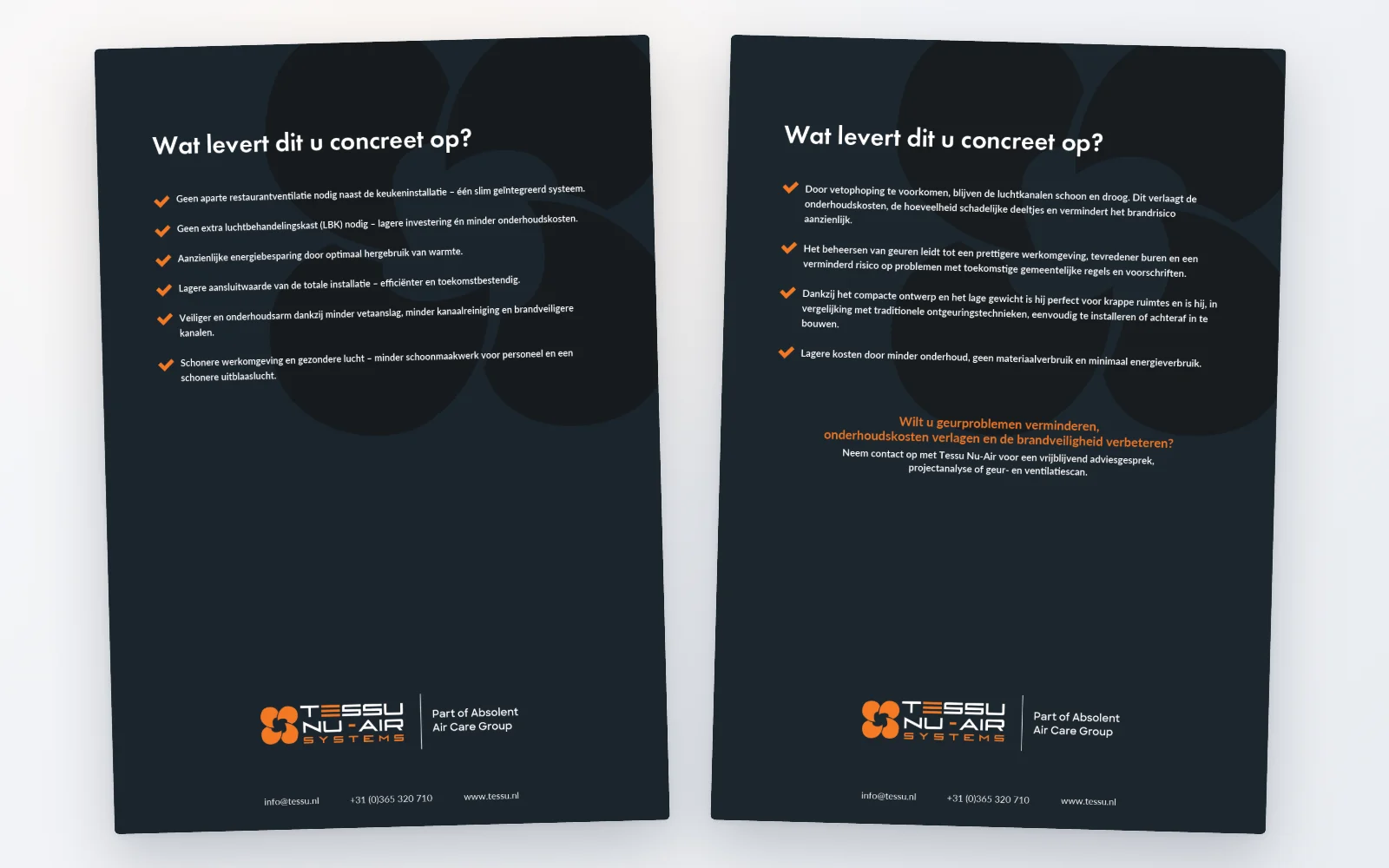 De afsluitende pagina’s van beide brochures met de concrete voordelen voor de ondernemer